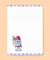 Planner page and to do list with cute dog. Cartoon vector illustration.