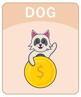 Alphabet flashcard with Cute dog cartoon character. vector