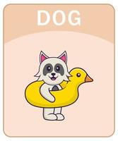 Alphabet flashcard with Cute dog cartoon character. vector