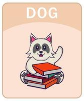 Alphabet flashcard with Cute dog cartoon character. vector