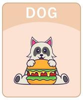 Alphabet flashcard with Cute dog cartoon character. vector