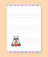 Planner page and to do list with cute dog. Cartoon vector illustration.