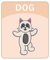 Alphabet flashcard with Cute dog cartoon character. vector