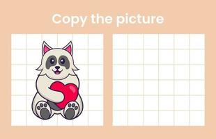 Copy the picture of a cute dog. Educational game for children. Cartoon vector illustration