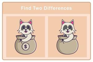 Cute dog cartoon character. Find differences. Educational game for children. Cartoon vector illustration