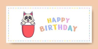 Happy Birthday banner with Cute dog cartoon character. Vector Illustration