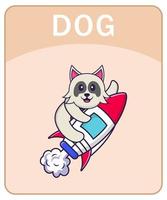 Alphabet flashcard with Cute dog cartoon character. vector