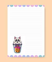 Planner page and to do list with cute dog. Cartoon vector illustration.