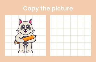 Copy the picture of a cute dog. Educational game for children. Cartoon vector illustration