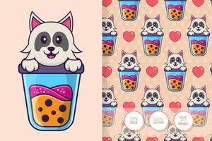 Cute dog cartoon character. seamless pattern background vector