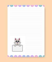 Planner page and to do list with cute dog. Cartoon vector illustration.