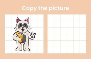 Copy the picture of a cute dog. Educational game for children. Cartoon vector illustration