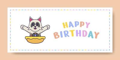 Happy Birthday banner with Cute dog cartoon character. Vector Illustration