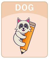 Alphabet flashcard with Cute dog cartoon character. vector