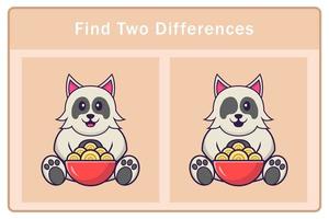 Cute dog cartoon character. Find differences. Educational game for children. Cartoon vector illustration