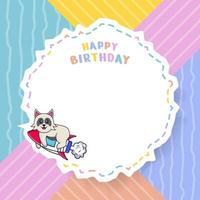 Happy Birthday greeting card with Cute dog cartoon character. Vector Illustration