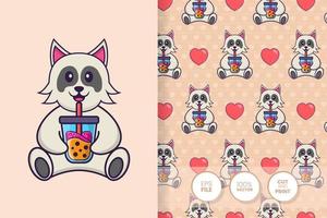 Cute dog cartoon character. seamless pattern background vector