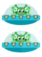 Flat green aliens on a flying saucer vector