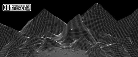Black white abstract background cyberspace mountain landscape vector