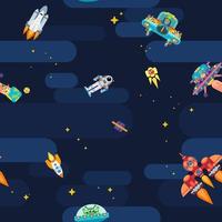 Space star pattern astronauts spaceships and flying aliens vector