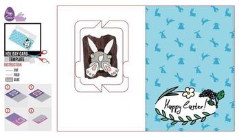 Easter card template. turquoise hare on the tree vector