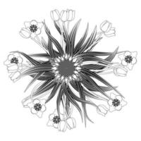 Mandala pattern of sunflowers and tulips vector