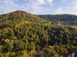 beautiful aerial autumn view of bluffs in midwest on a sunny day with trees photo