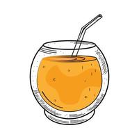 Bebida de naranja en vaso con icono de dibujo de paja vector