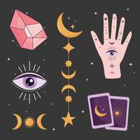 bundle of six esoteric art set icons in black background vector