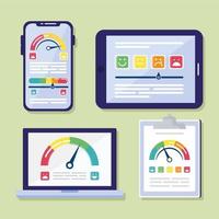 bundle of customer satisfaction set icons in checklist and electronics devices vector