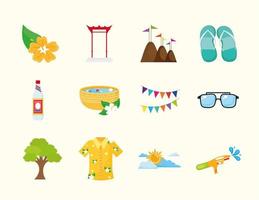 bundle of twelve songkran festival set icons vector