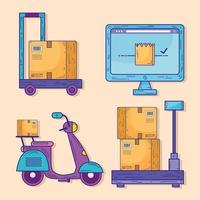 bundle of four delivery service icons vector