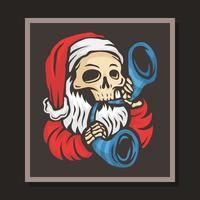 personaje de calavera de santa claus tocar la trompeta celebrar de feliz navidad y feliz año nuevo ilustración vector