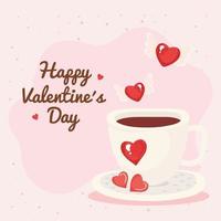 coffee cup with hearts love romantic and lettering vector