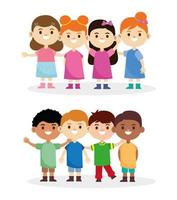 grupo de ocho personajes de niños pequeños felices interraciales vector