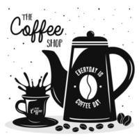 coffee drink lettering with teapot and cup vector