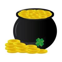 treasure cauldron with coins and clover vector