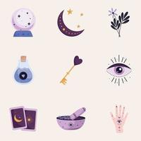 bundle of nine esoteric art set icons vector