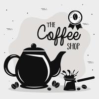 Letras de bebida de café con tetera vector