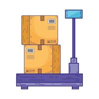 Servicio de entrega cajas de cartón en balanza. vector