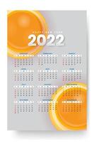 plantilla de calendario mensual para el año 2022. la semana comienza el domingo. Calendario de pared de estilo minimalista. vector