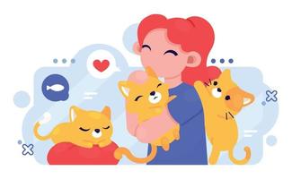 Happy Woman with Pets vector