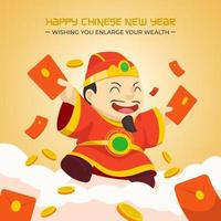 Chinese God Wealth Giving Red Packet Concept vector