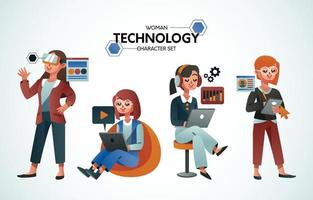 Woman Technology Character Set vector