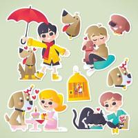 Children and Pets Stickers vector