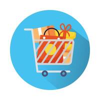 shopping cart with marketing set icons vector