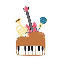 piano con iconos de instrumentos musicales vector