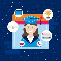 graduated girl with icons vector