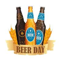 bottles with beer day ribbon vector design