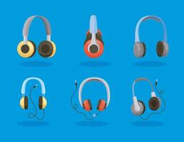 six headphones devices icons vector